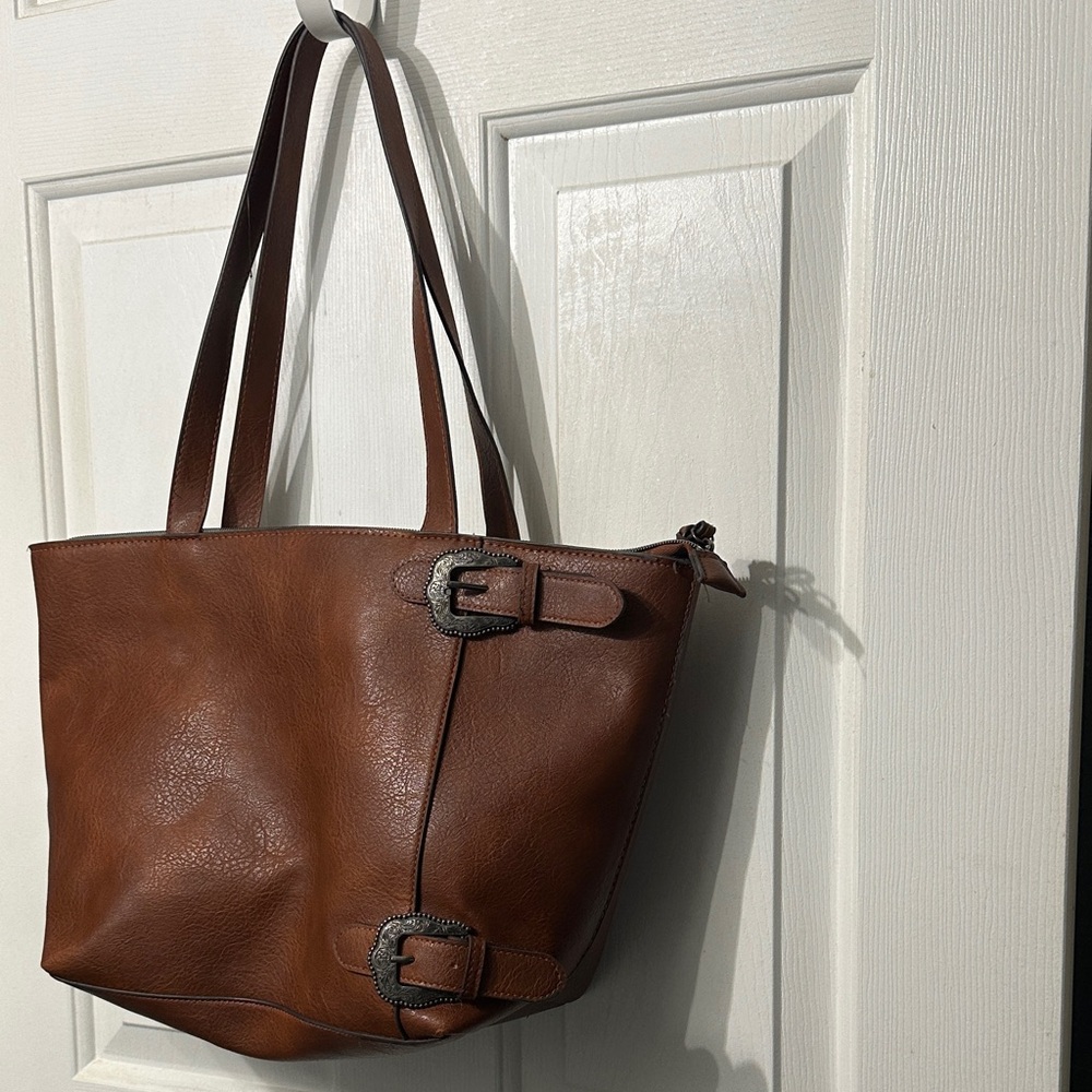 Brown Handbag / Tote with Silver buckle accents